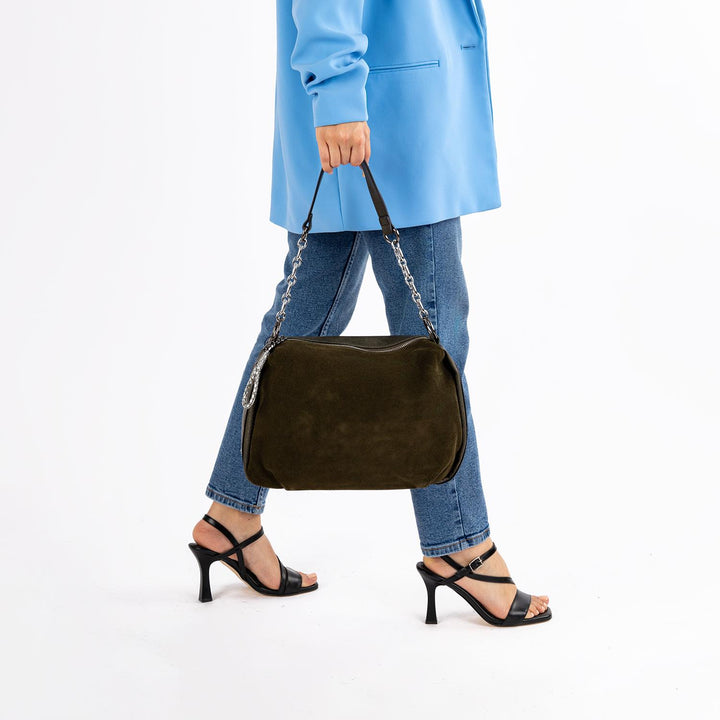 Insigne Women's Genuine Suede Chain Strap Shoulder Bag and Crossbody Bag