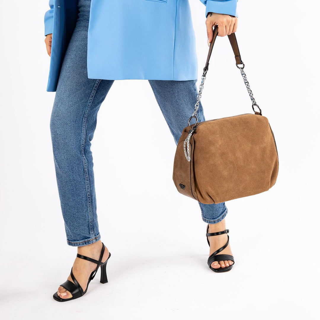 Insigne Women's Genuine Suede Chain Strap Shoulder Bag and Crossbody Bag