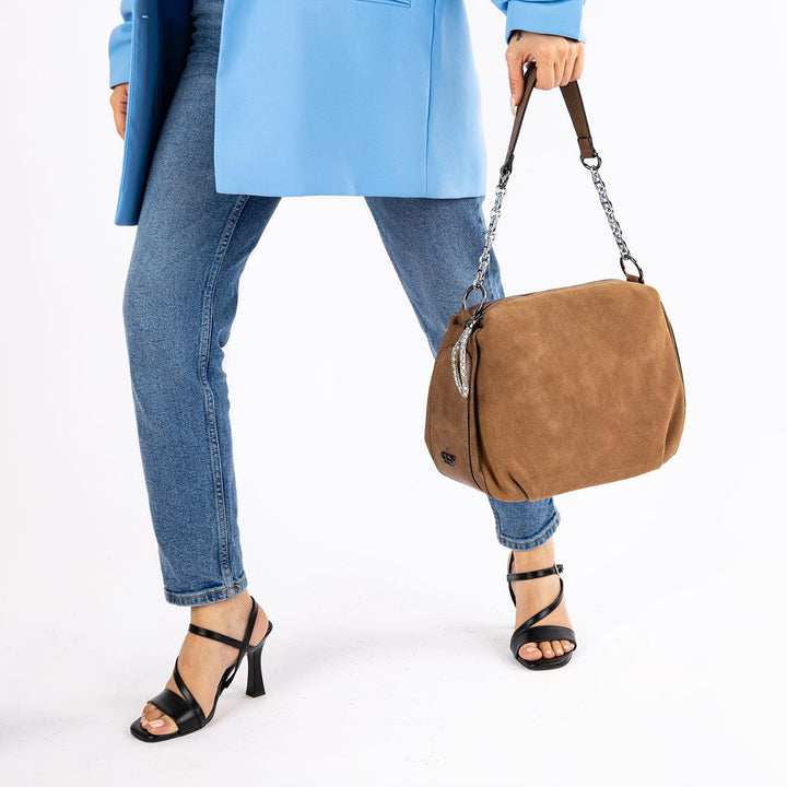 Insigne Women's Genuine Suede Chain Strap Shoulder Bag and Crossbody Bag