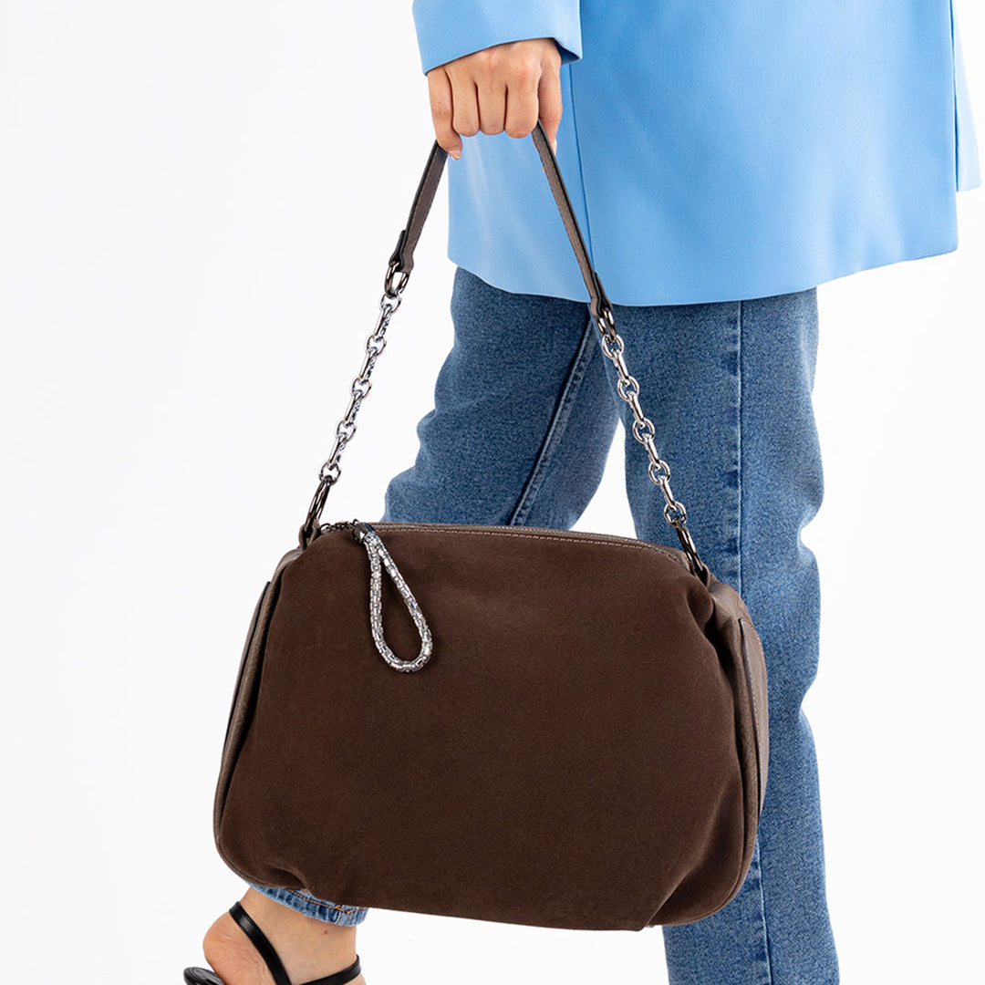 Insigne Women's Genuine Suede Chain Strap Shoulder Bag and Crossbody Bag