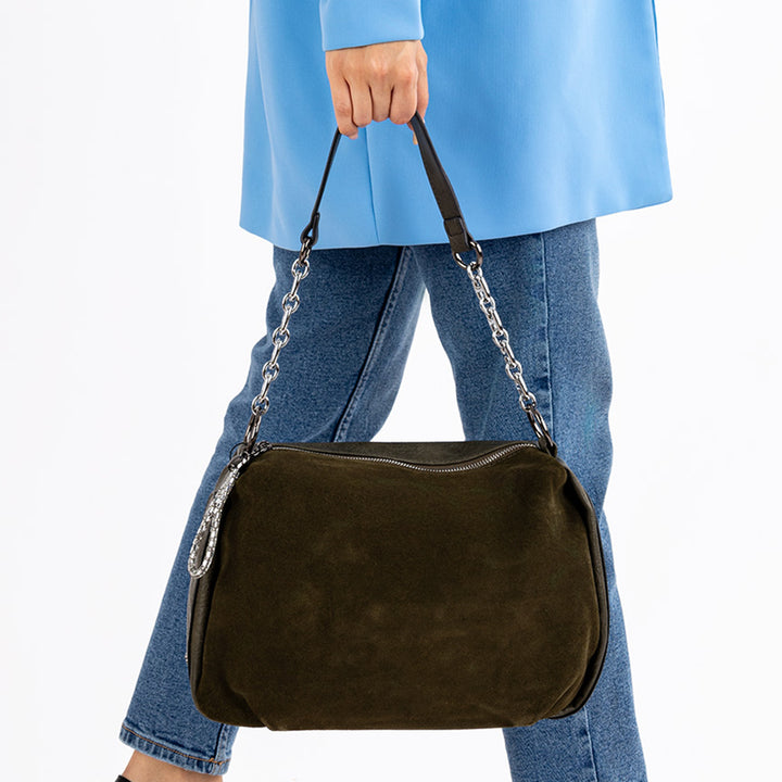 Insigne Women's Genuine Suede Chain Strap Shoulder Bag and Crossbody Bag
