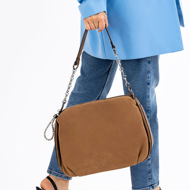Insigne Women's Genuine Suede Chain Strap Shoulder Bag and Crossbody Bag