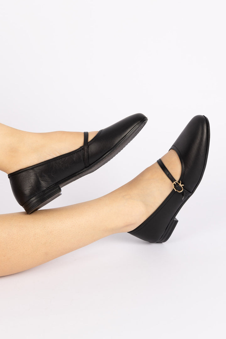 Radon Women's Genuine Leather Black Ballerina Shoes