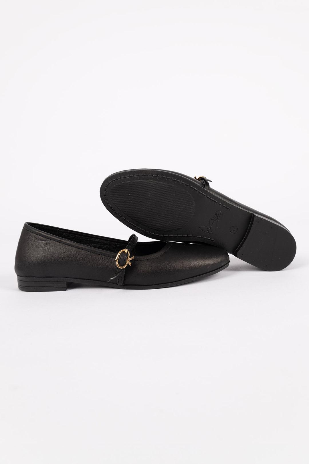 Radon Women's Genuine Leather Black Ballerina Shoes
