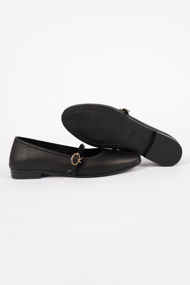 Radon Women's Genuine Leather Black Ballerina Shoes