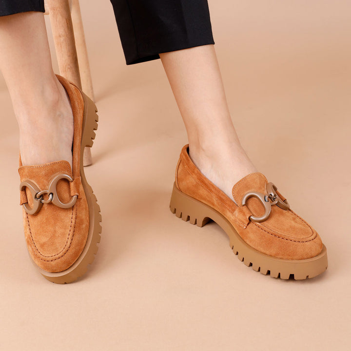 Lesanna Women's Tan Suede Genuine Leather Loafer Shoes