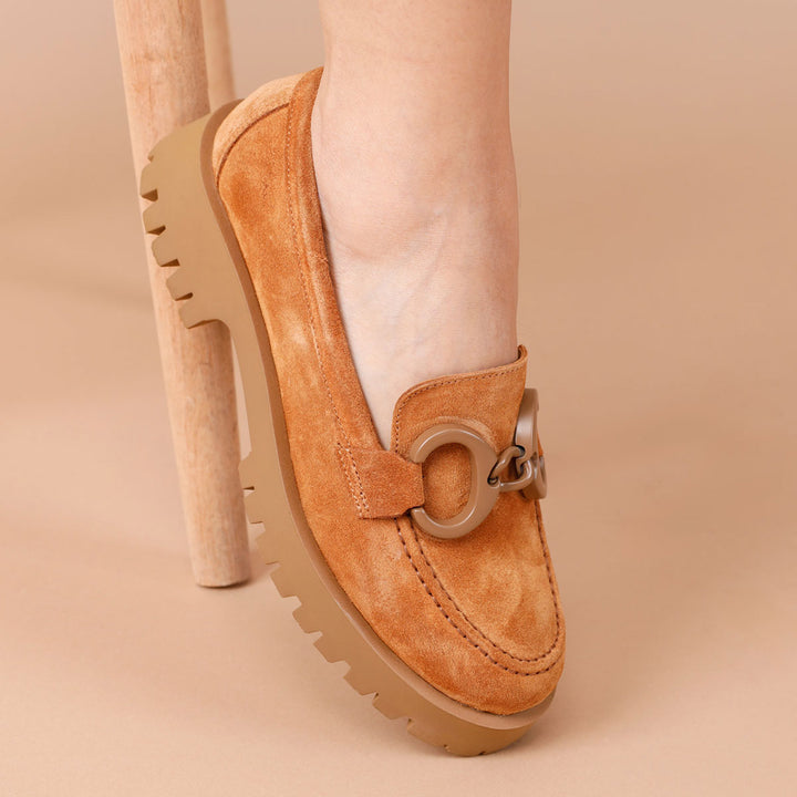 Lesanna Women's Tan Suede Genuine Leather Loafer Shoes