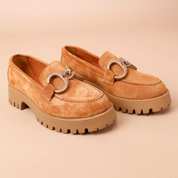 Lesanna Women's Tan Suede Genuine Leather Loafer Shoes