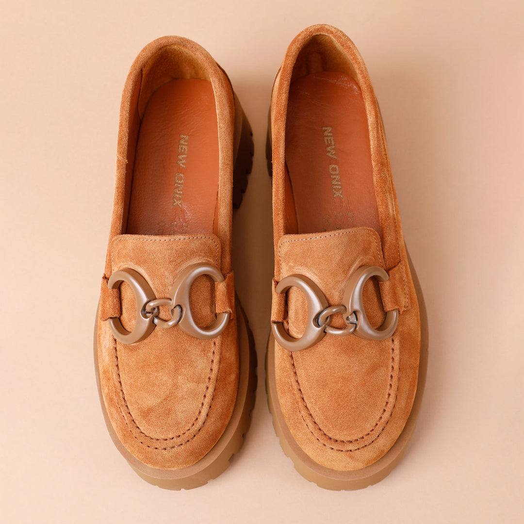 Lesanna Women's Tan Suede Genuine Leather Loafer Shoes
