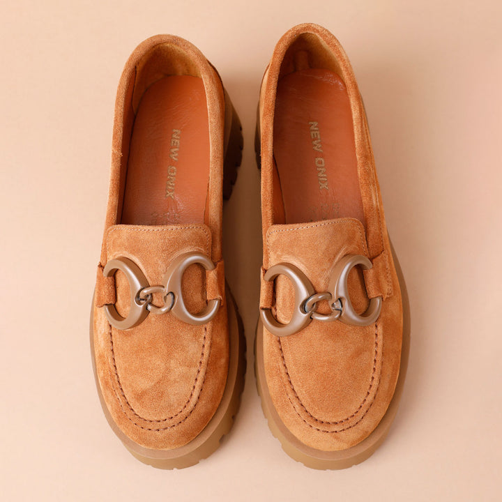 Lesanna Women's Tan Suede Genuine Leather Loafer Shoes