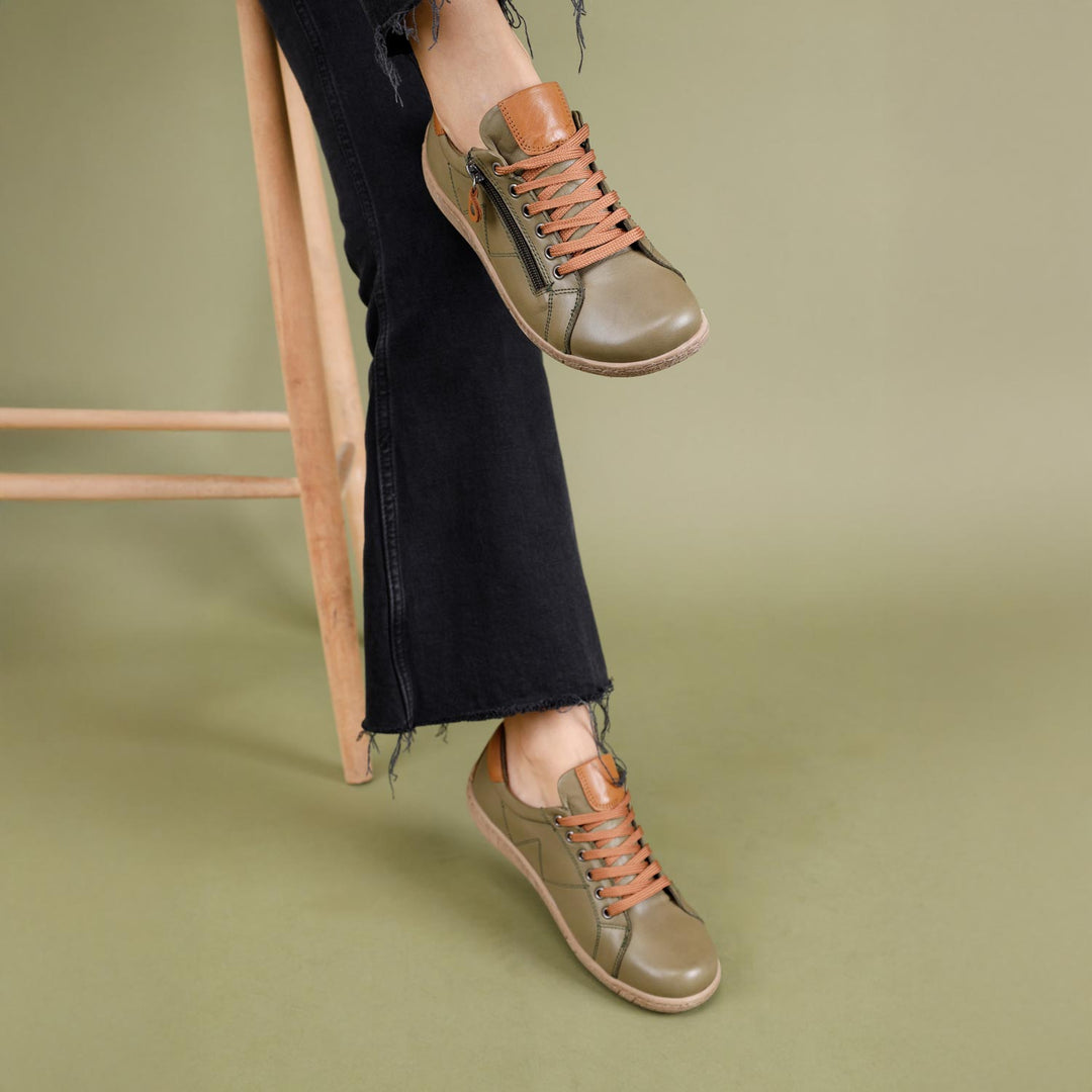 Dobran Women's Genuine Leather Green Tan Shoes