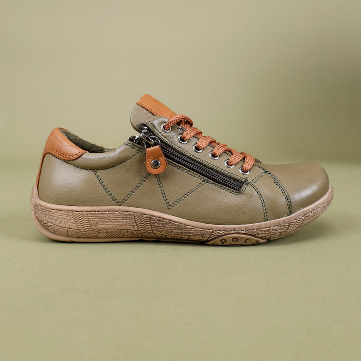 Dobran Women's Genuine Leather Green Tan Shoes