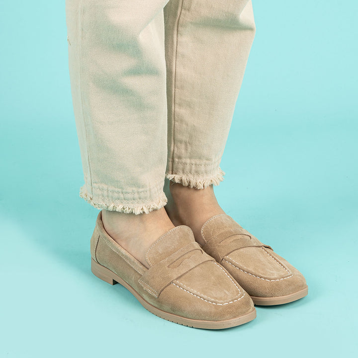 Monk Kadın Süet Bej Loafer Ayakkabı