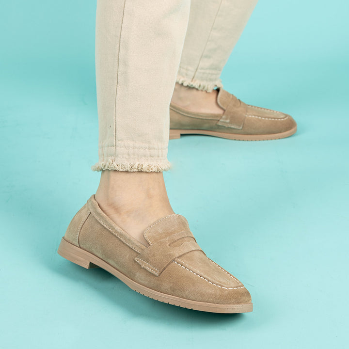 Monk Kadın Süet Bej Loafer Ayakkabı