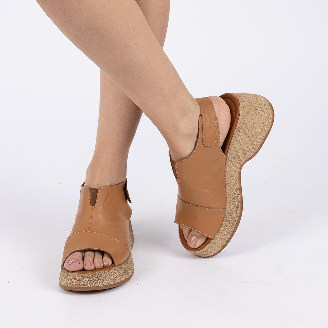 Zaro Women's Genuine Leather Open Toe Tan Sandals