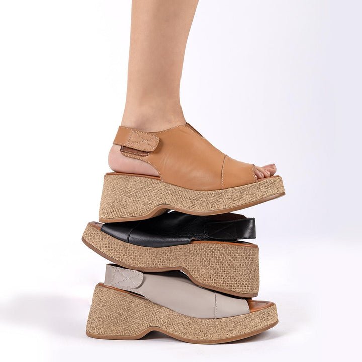 Zaro Women's Genuine Leather Open Toe Tan Sandals
