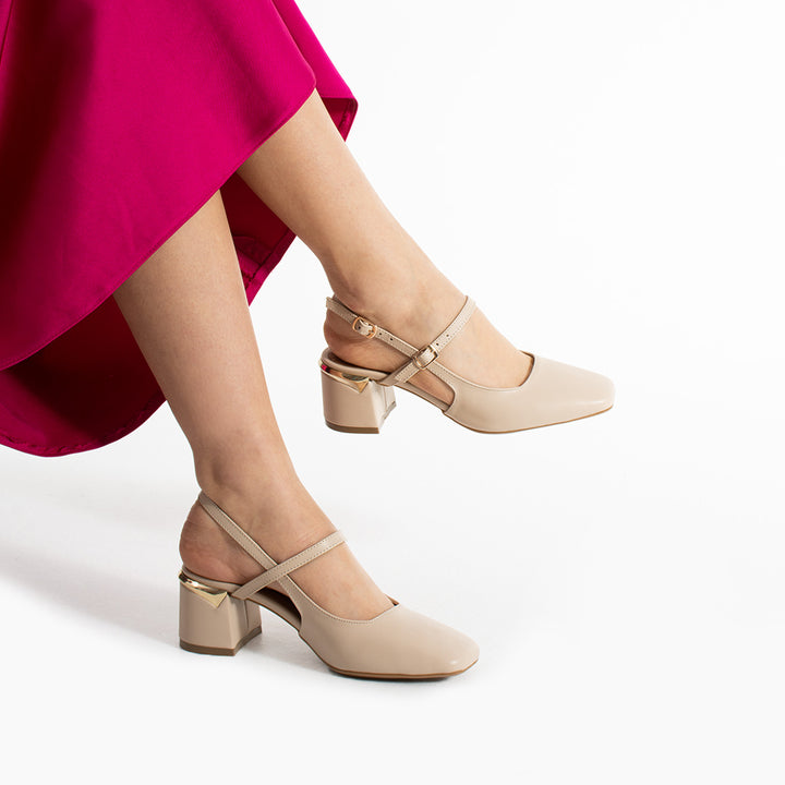 Hedera Women's Slingback Beige Low Heel Shoes