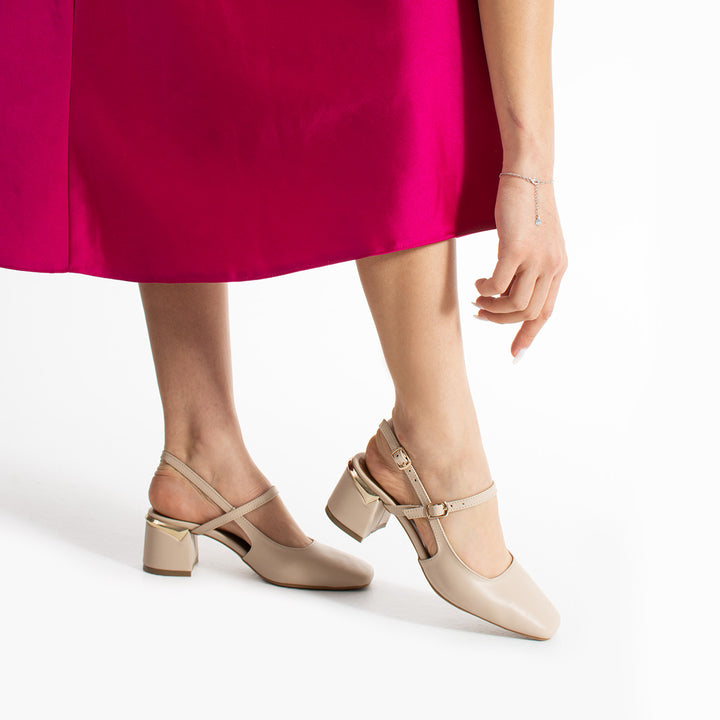 Hedera Women's Slingback Beige Low Heel Shoes