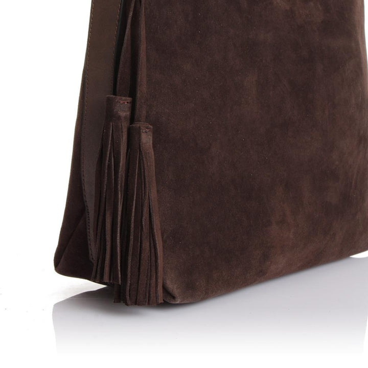 Solva Genuine Leather Suede Crossbody Bag with Tassel Detail