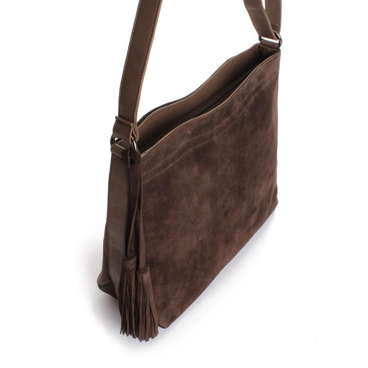 Solva Genuine Leather Suede Crossbody Bag with Tassel Detail