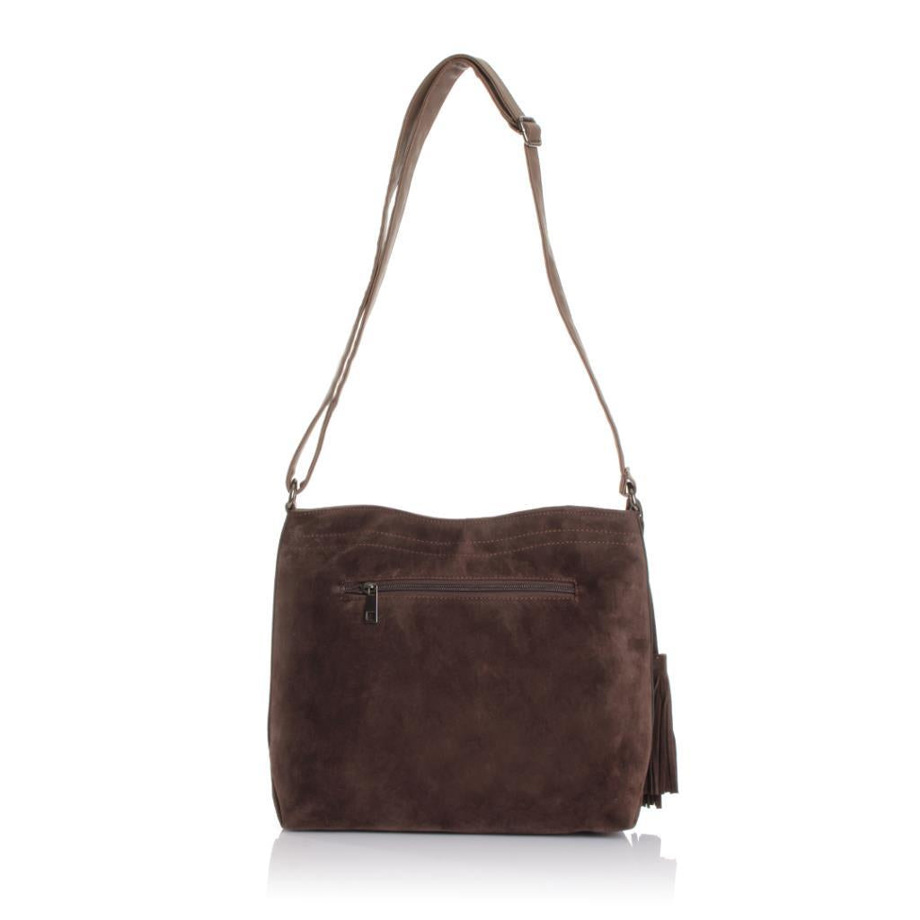 Solva Genuine Leather Suede Crossbody Bag with Tassel Detail