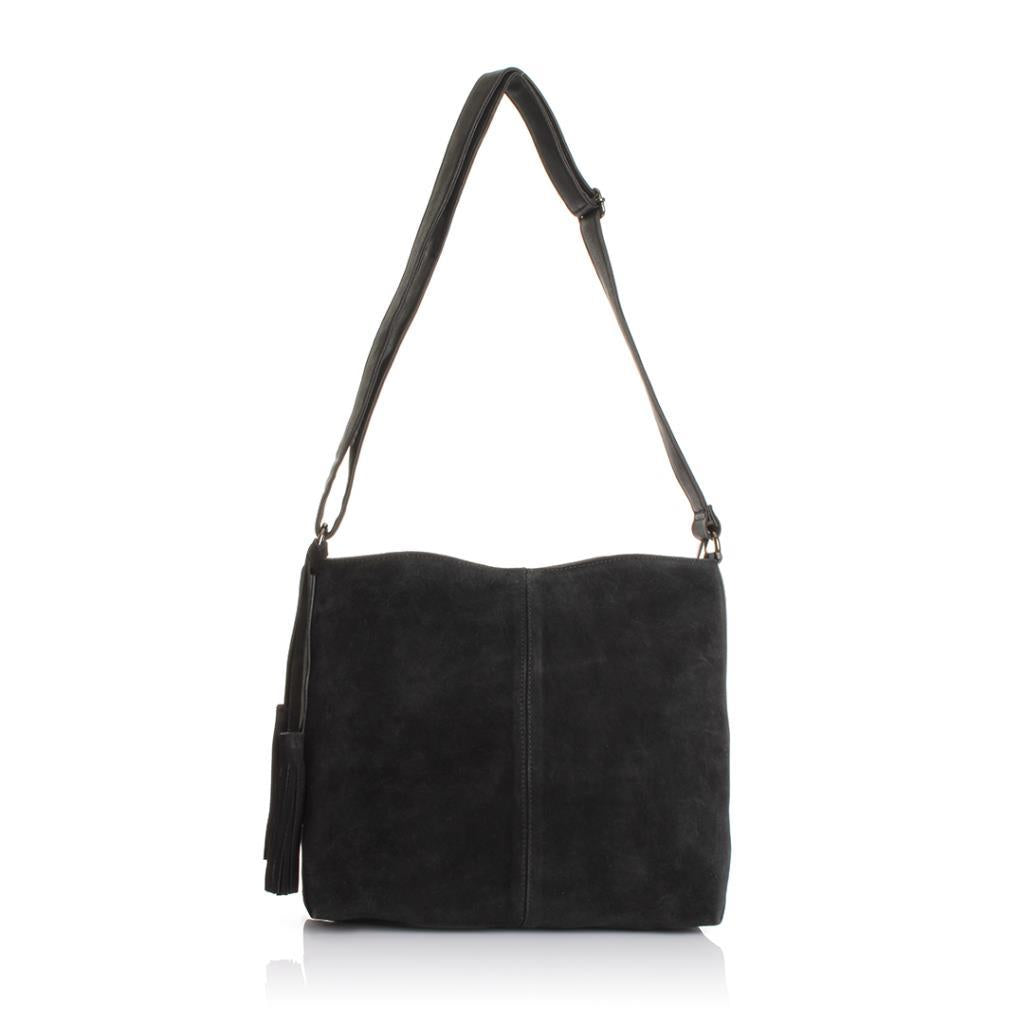 Solva Genuine Leather Suede Crossbody Bag with Tassel Detail