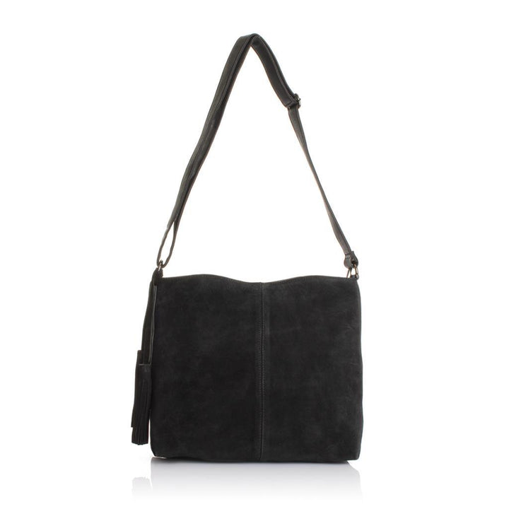 Solva Genuine Leather Suede Crossbody Bag with Tassel Detail