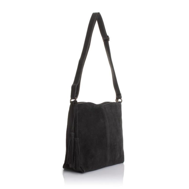 Solva Genuine Leather Suede Crossbody Bag with Tassel Detail