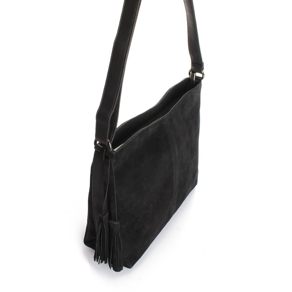 Solva Genuine Leather Suede Crossbody Bag with Tassel Detail