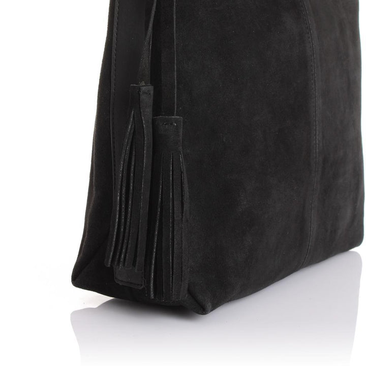 Solva Genuine Leather Suede Crossbody Bag with Tassel Detail