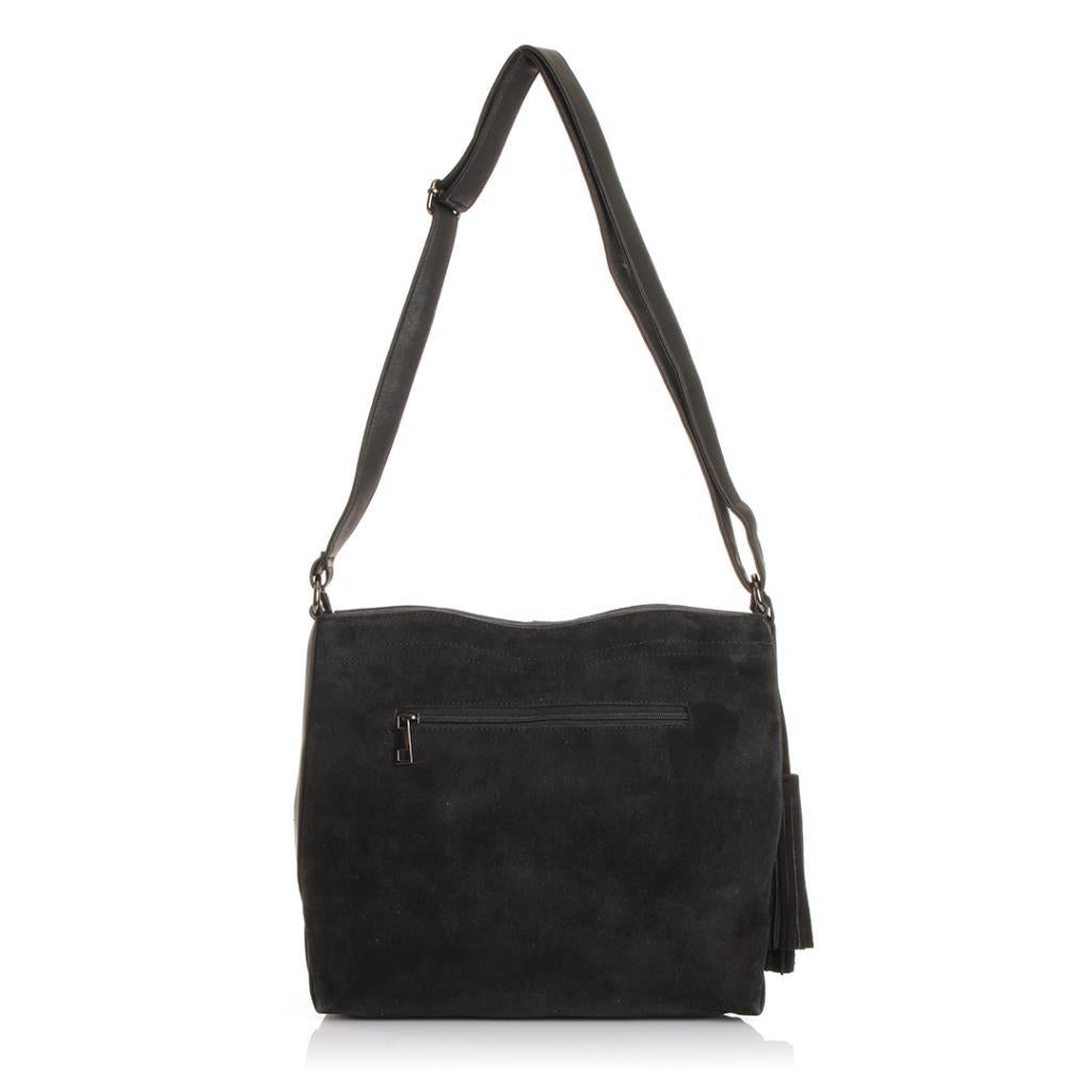 Solva Genuine Leather Suede Crossbody Bag with Tassel Detail