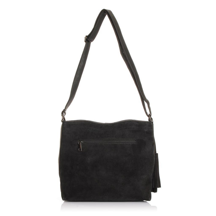 Solva Genuine Leather Suede Crossbody Bag with Tassel Detail