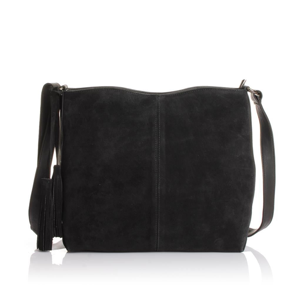 Solva Genuine Leather Suede Crossbody Bag with Tassel Detail