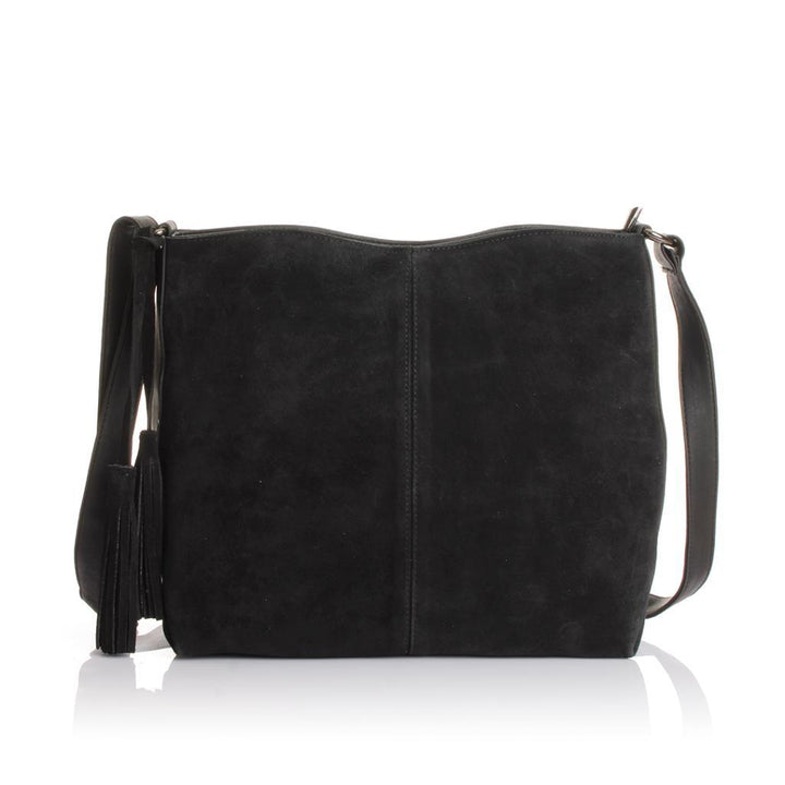 Solva Genuine Leather Suede Crossbody Bag with Tassel Detail