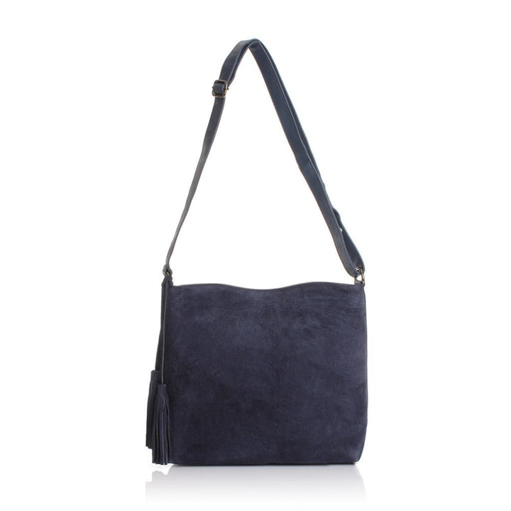 Solva Genuine Leather Suede Crossbody Bag with Tassel Detail