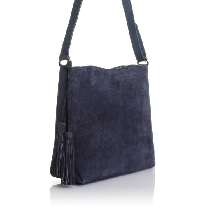 Solva Genuine Leather Suede Crossbody Bag with Tassel Detail
