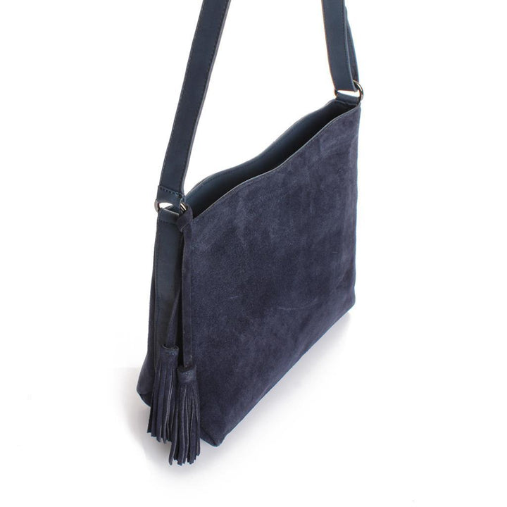 Solva Genuine Leather Suede Crossbody Bag with Tassel Detail