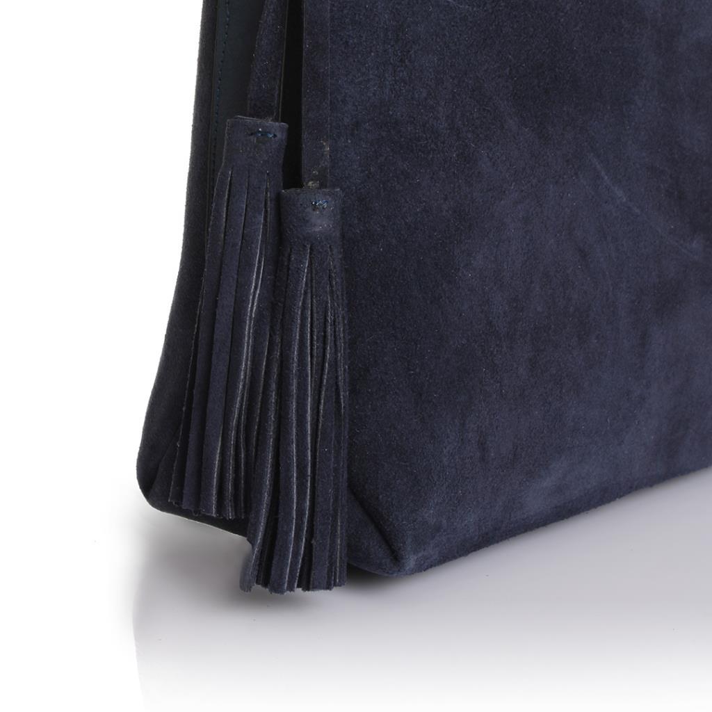 Solva Genuine Leather Suede Crossbody Bag with Tassel Detail