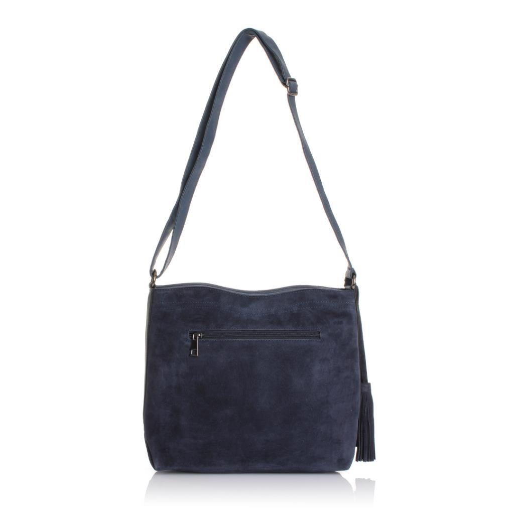 Solva Genuine Leather Suede Crossbody Bag with Tassel Detail