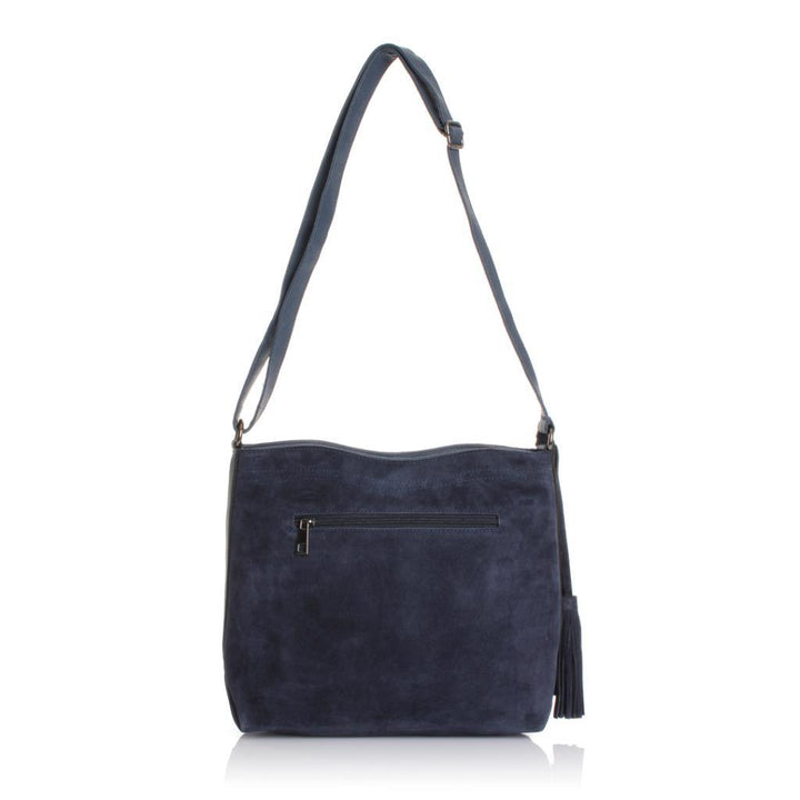 Solva Genuine Leather Suede Crossbody Bag with Tassel Detail