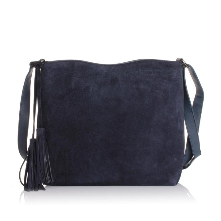 Solva Genuine Leather Suede Crossbody Bag with Tassel Detail