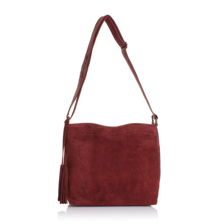 Solva Genuine Leather Suede Crossbody Bag with Tassel Detail