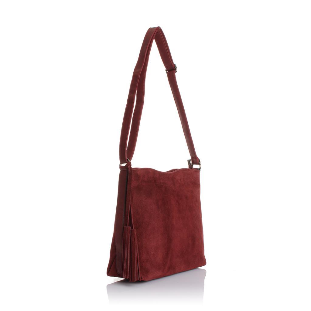 Solva Genuine Leather Suede Crossbody Bag with Tassel Detail