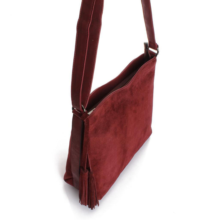 Solva Genuine Leather Suede Crossbody Bag with Tassel Detail
