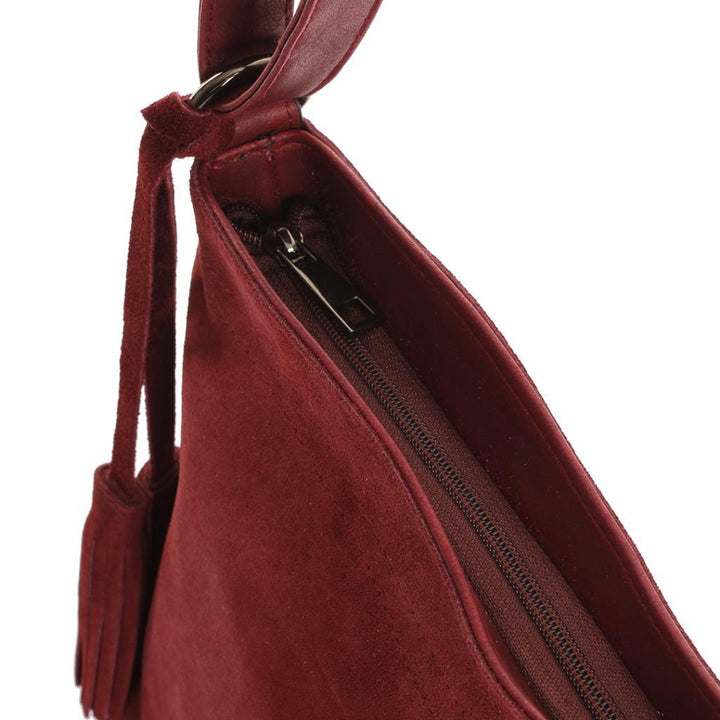 Solva Genuine Leather Suede Crossbody Bag with Tassel Detail