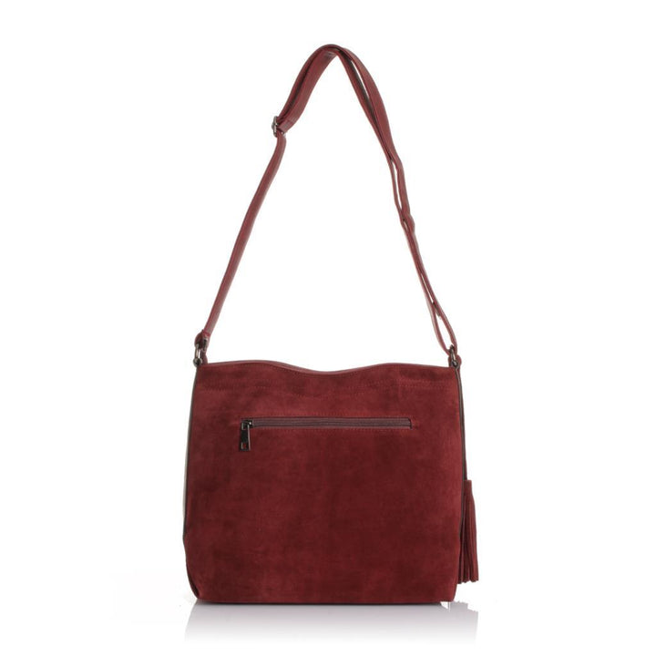 Solva Genuine Leather Suede Crossbody Bag with Tassel Detail