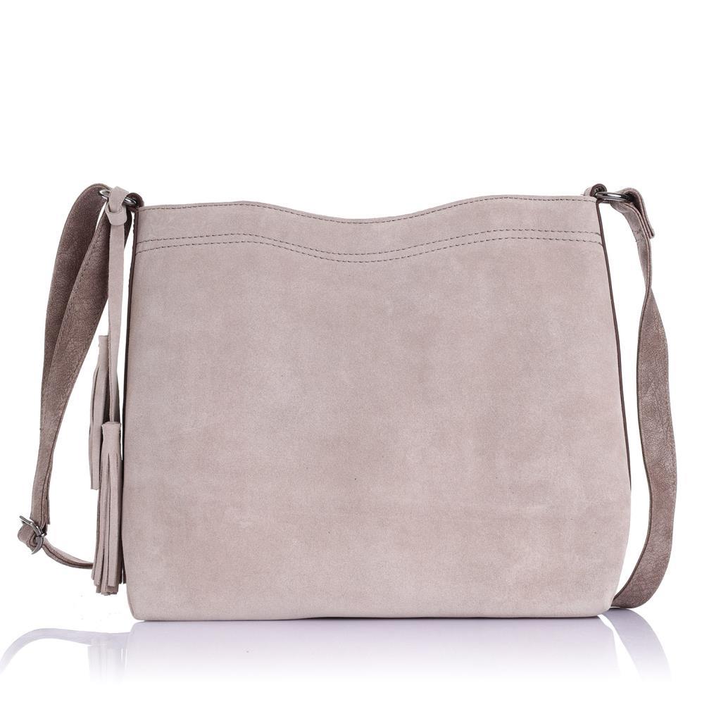 Solva Genuine Leather Suede Crossbody Bag with Tassel Detail