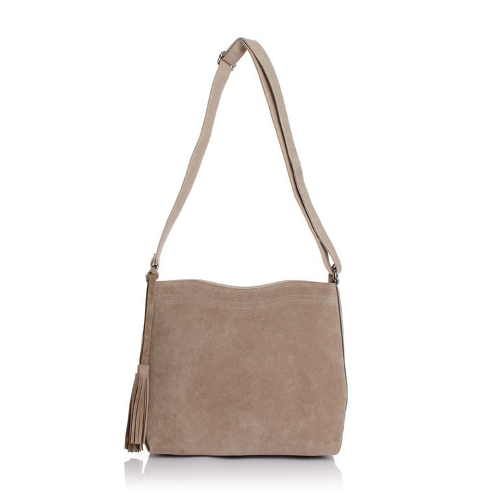Solva Genuine Leather Suede Crossbody Bag with Tassel Detail