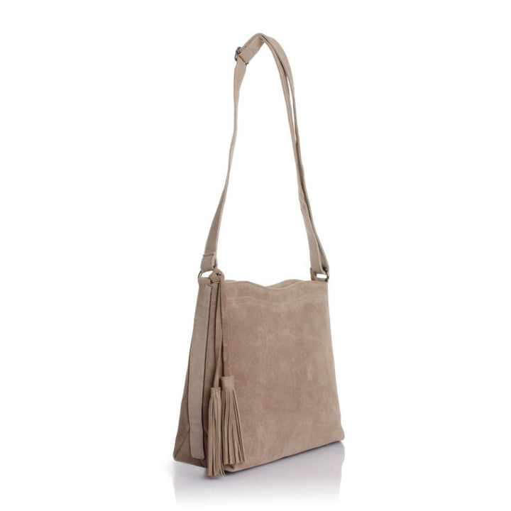 Solva Genuine Leather Suede Crossbody Bag with Tassel Detail