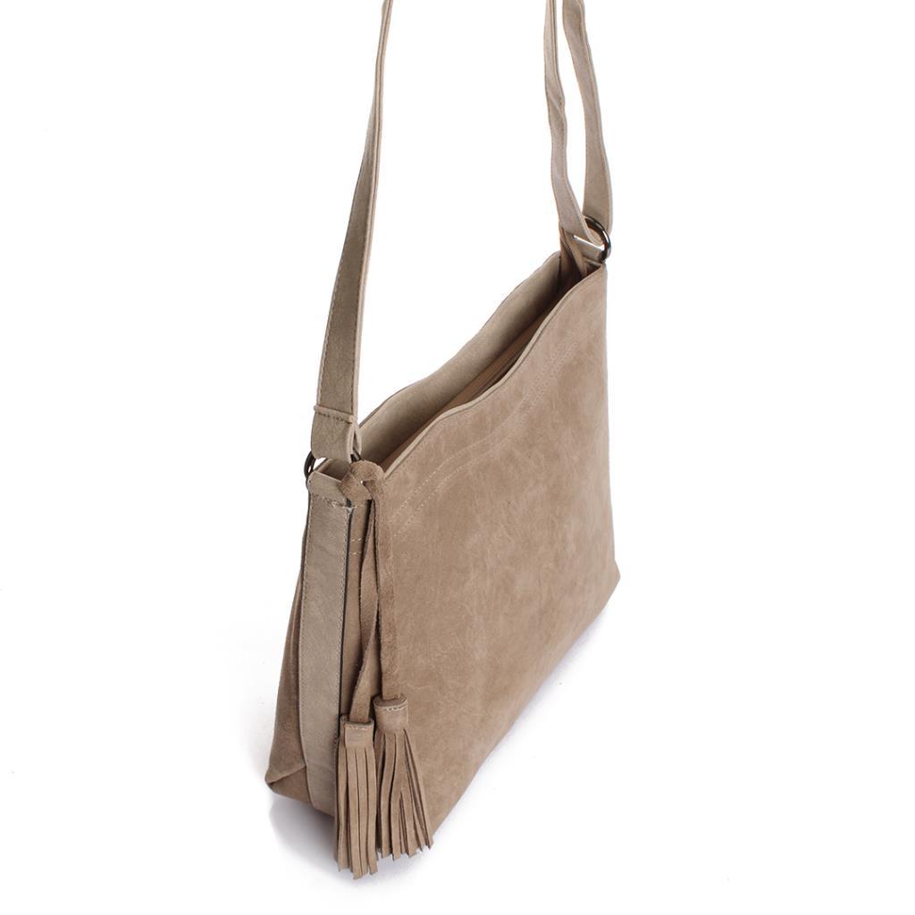 Solva Genuine Leather Suede Crossbody Bag with Tassel Detail